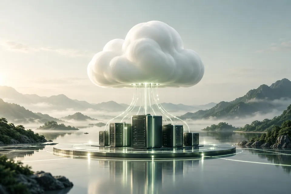Cloud infrastructure connected to a network of servers